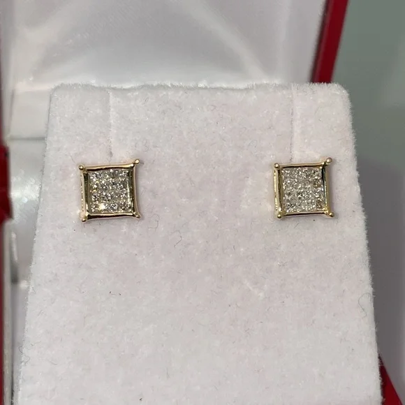Solid Stamped 14K Yellow Gold Natural Diamond Stud Earrings Unisex Men Women